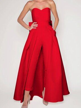 Alexia Maria - Bow Back Jumpsuit with Convertible Skirt - Red - Size 2